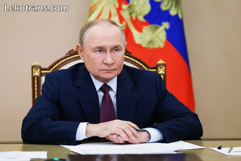 Russian President Vladimir Putin attends a meeting with members of the government via a video link in Moscow, Russia